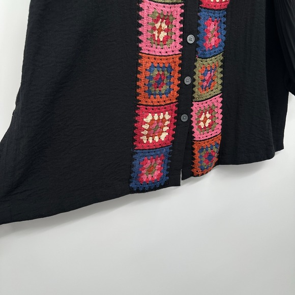 John Mark Top Shirt Size XL Petite Granny Square Crochet Artsy Boho Grunge Indie - Picture 6 of 12